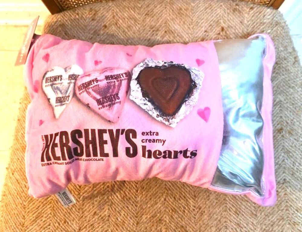 Hershey Extra Creamy Hearts Plush Pillow Pink Candy Bag New With Tags